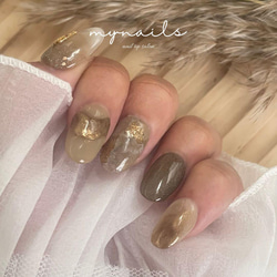 チョコレートニュアンスハート奥行きネイルno28 ネイルチップ（つけ爪