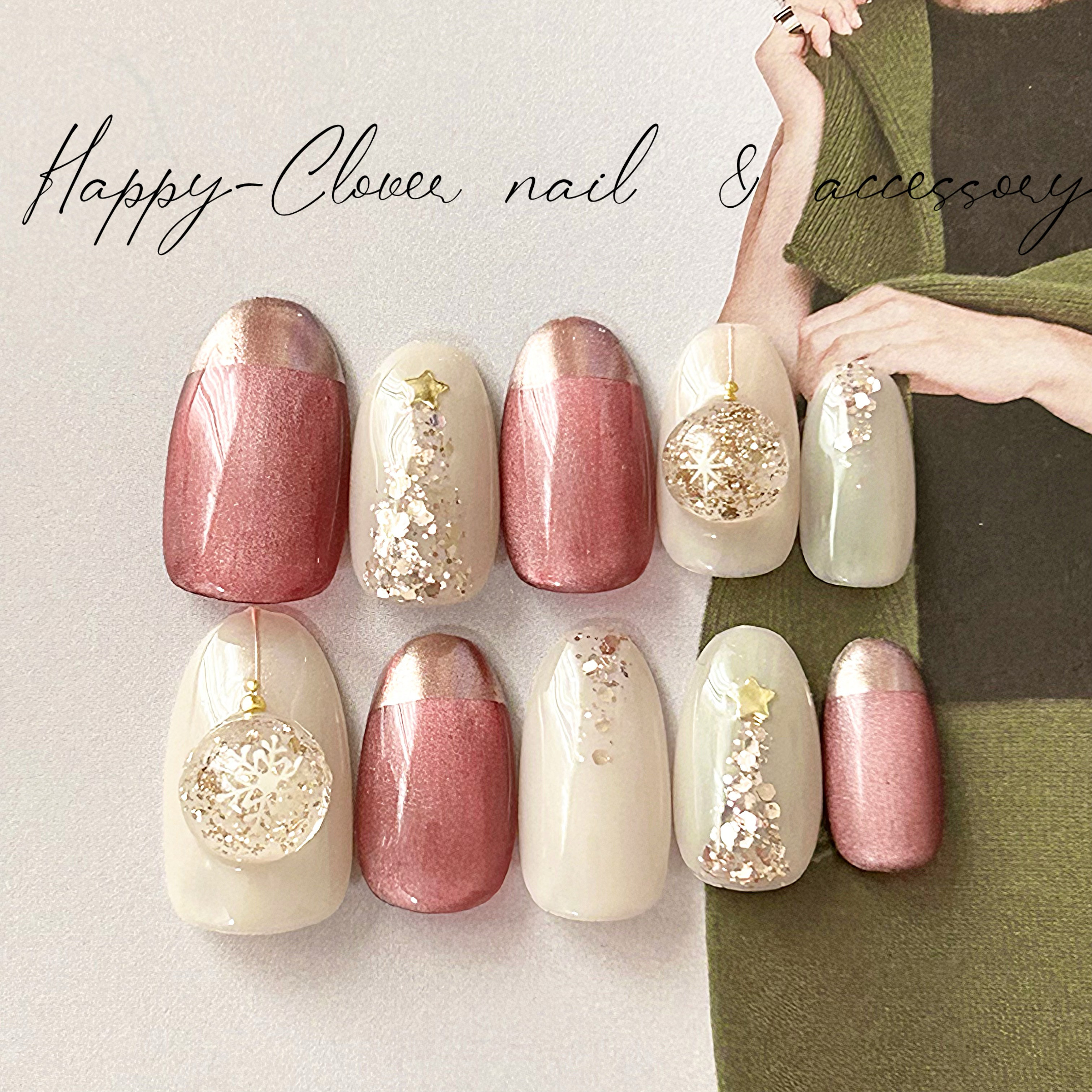 ネイルチップ ボルドーのクリスマスネイル チェックネイル 結婚