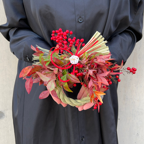 生花 しめ縄 【縁起を呼ぶオタフクナンテンのしめ縄飾り】オタフク
