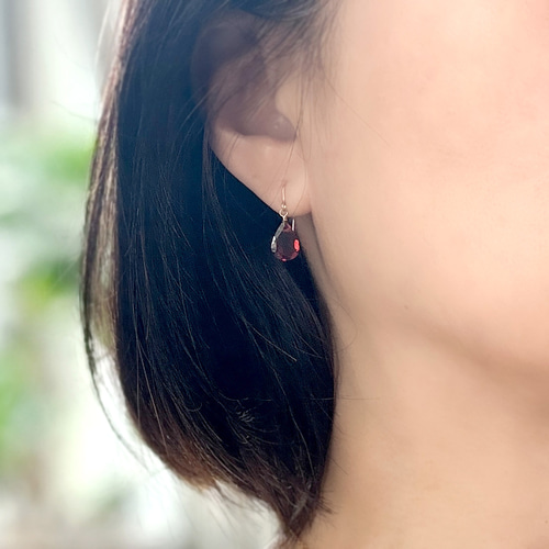 モザンビークガーネット 一粒ピアス／イヤリング｜天然石｜14Kgf｜1月