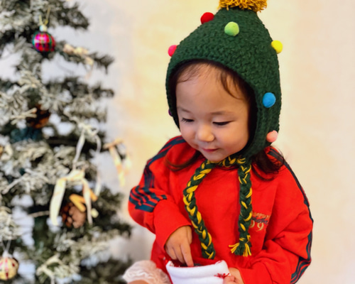 クリスマスツリーボンネット☆ツリー サンタ ボンネット ベビー 帽子