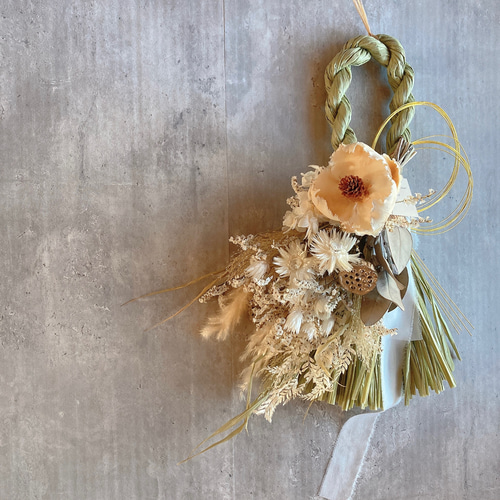 スワッグのしめ縄 14.自家栽培ドライフラワー含むしめ縄しめ飾り