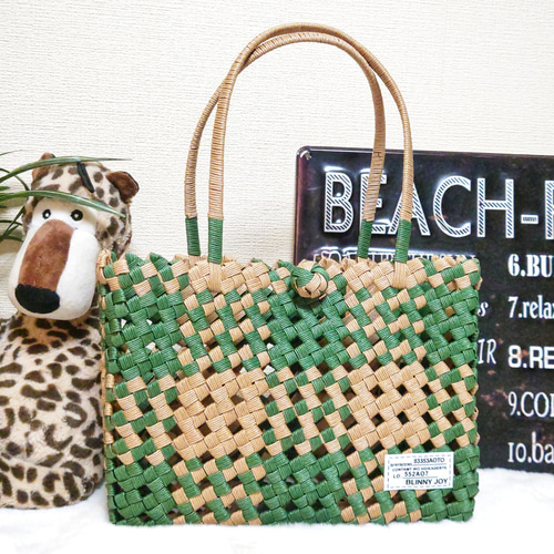 クラフトバンド＊かごバッグM/四畳編み◇オリーブグリーン