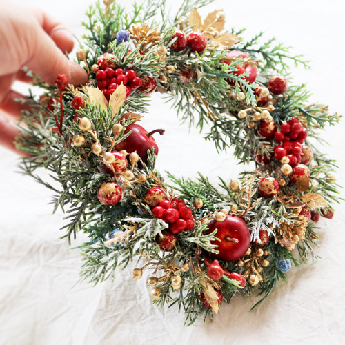 ずっと飾れる♡ベリーのクリスマスリース☆mini アートフラワー L