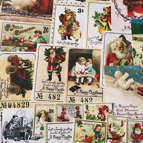 残り1点！【S635コラージュ素材】海外紙シール クリスマス