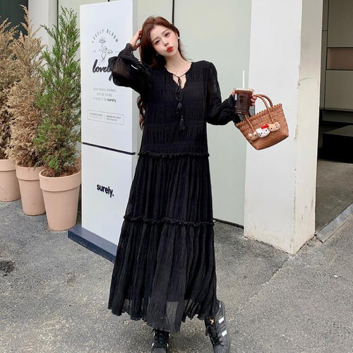 ロング ワンピース 大きいサイズ シアーレディース 秋冬 春 新品 長袖