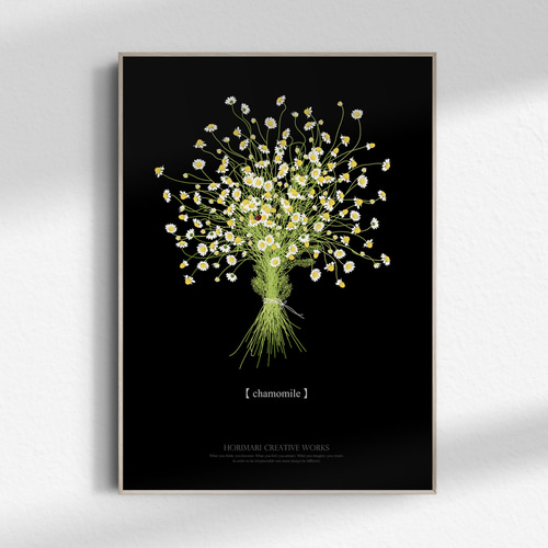 大人っぽいカモミールのブーケ】グレイ背景 インテリア アートポスター