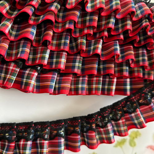 malapaレース☆25mmフリルレース☆チェック柄☆50cm レース malapa