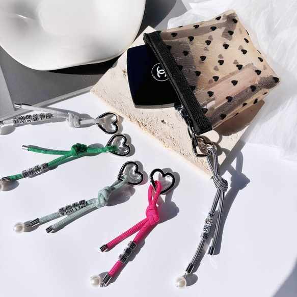 名入れOK】チャーム付きメッシュポーチ♡ベージュ ピアス（その他