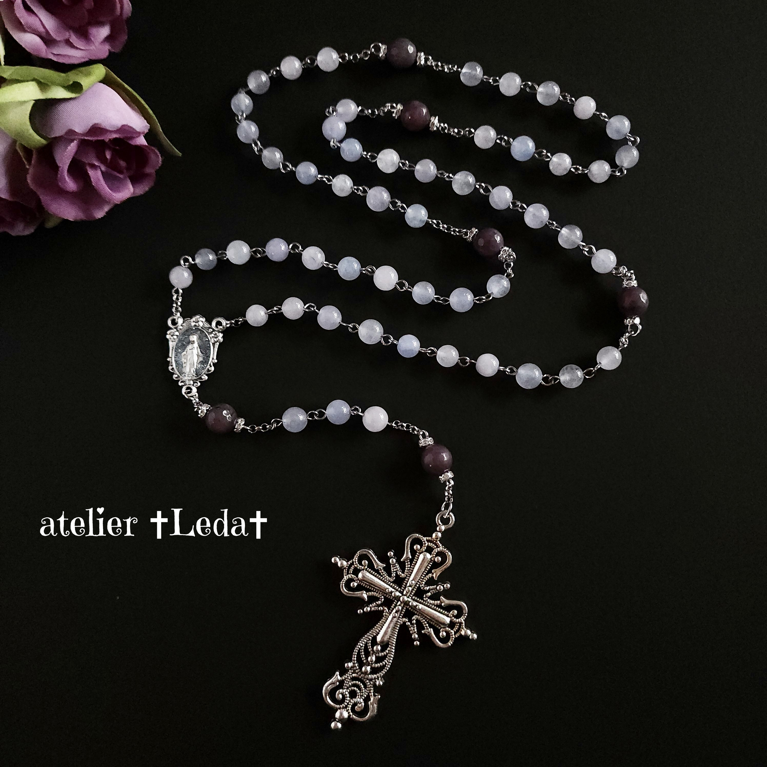 ☆ブルーカルセドニー＆大理石 ロザリオ☆ ~Blue Chalcedony~