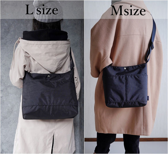 選べるＭ/Ｌサイズ 大容量のスクエア型  ワンショルダーバッグ(軽量/黒/A4対応)撥水ナイロン 通勤通学 旅行に◎ 7枚目の画像