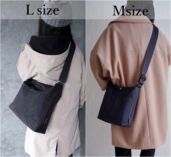 選べるＭ/Ｌサイズ 大容量のスクエア型  ワンショルダーバッグ(軽量/黒/A4対応)撥水ナイロン 通勤通学 旅行に◎ 8枚目の画像
