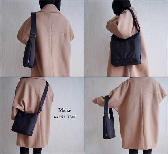 選べるＭ/Ｌサイズ 大容量のスクエア型  ワンショルダーバッグ(軽量/黒/A4対応)撥水ナイロン 通勤通学 旅行に◎ 3枚目の画像