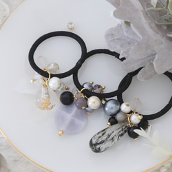 ネイビー〉コットンパールのじゃらじゃらヘアゴム◇Creema限定 秋限定