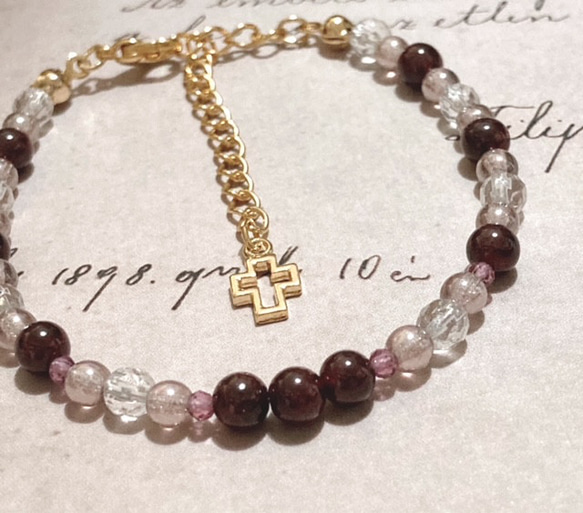 1月誕生石】ロードライトガーネット×アンティークチェコビーズ 天然石  