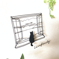 【受注制作】【黄昏のねこさん　Live freely】ワイヤーアート　ワイヤークラフト　ウォールデコ　インテリア　猫　海 5枚目の画像