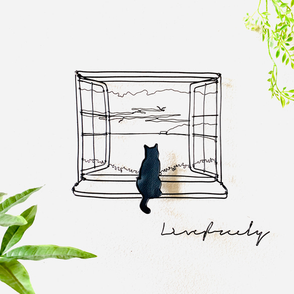 【受注制作】【黄昏のねこさん　Live freely】ワイヤーアート　ワイヤークラフト　ウォールデコ　インテリア　猫　海 1枚目の画像