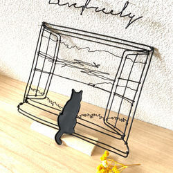 【受注制作】【黄昏のねこさん　Live freely】ワイヤーアート　ワイヤークラフト　ウォールデコ　インテリア　猫　海 6枚目の画像