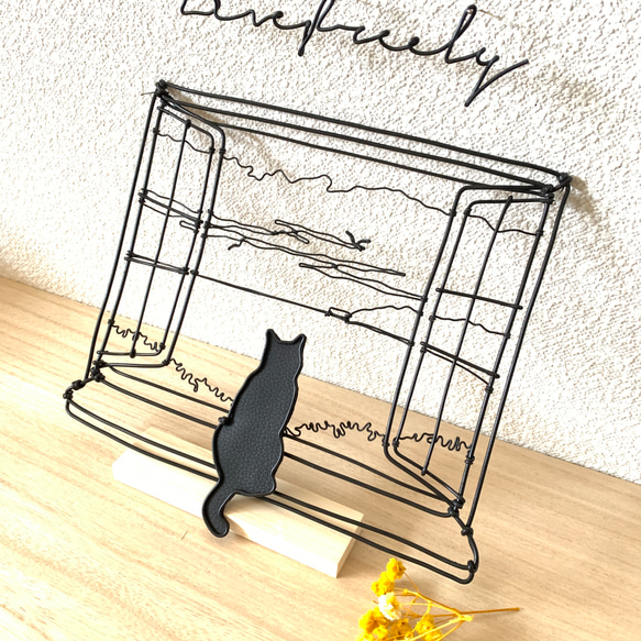 【受注制作】【黄昏のねこさん　Live freely】ワイヤーアート　ワイヤークラフト　ウォールデコ　インテリア　猫　海 6枚目の画像