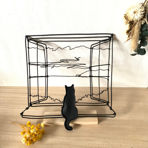 受注制作】【黄昏のねこさん Live freely】ワイヤーアート 受注制作】【黄昏のねこさん Live freely】ワイヤーアート