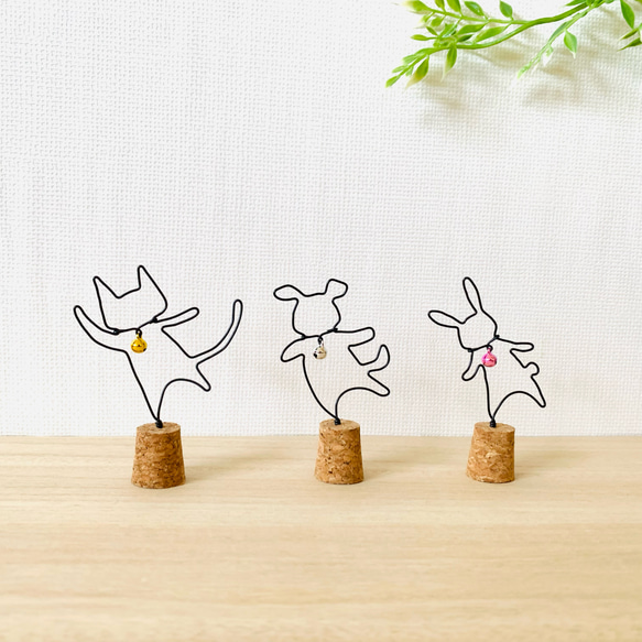 猫 小鳥親子 ワイヤークラフト アート