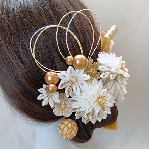 まーおすすめセット 花飾り タッセル付き 受注制作】121 和装髪飾り くすみピンク 緑 えんじ つまみ細工 結婚式