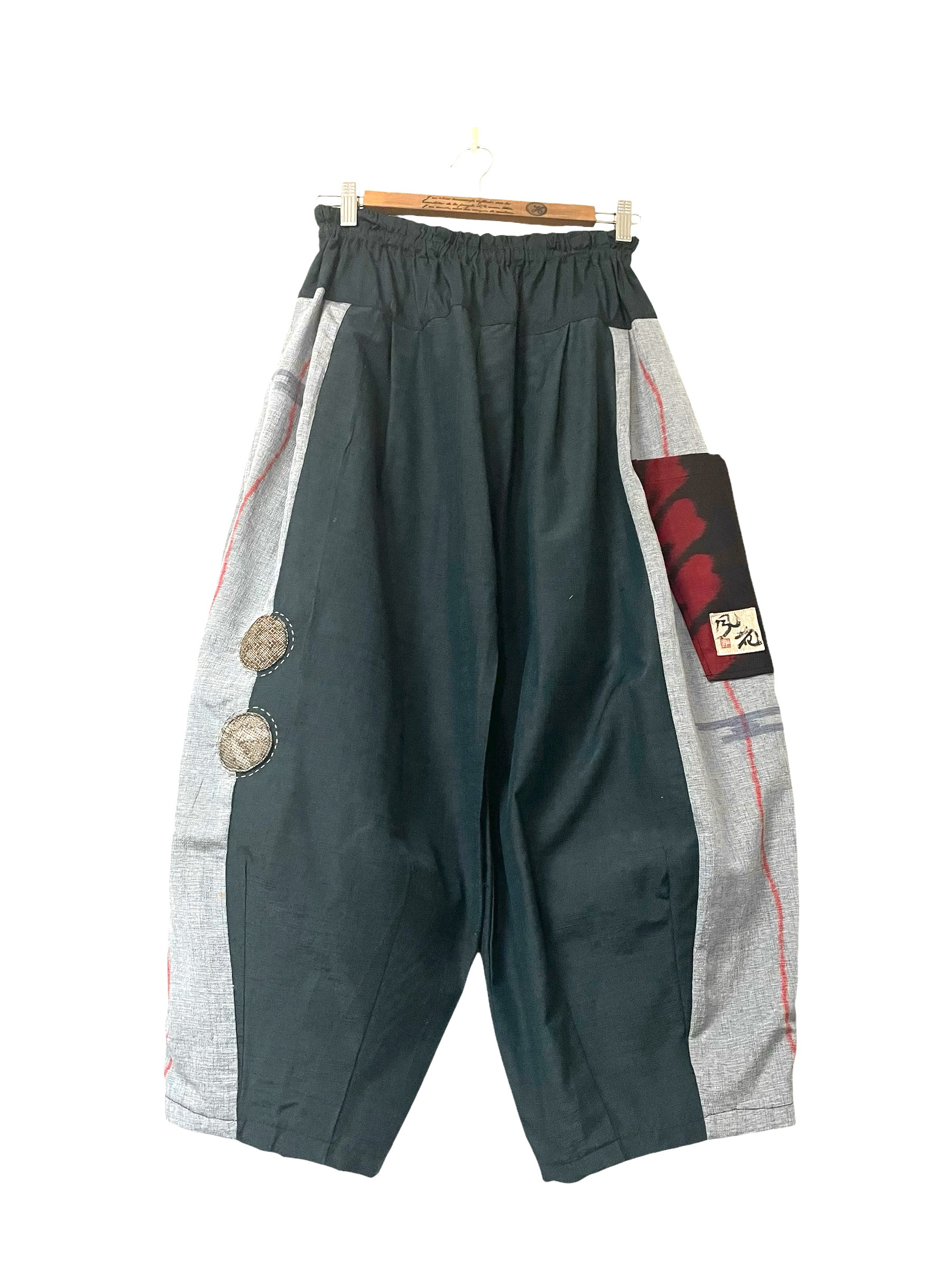 送料無料 着物リメイク 紬 正絹 ゆったり 切替 ワイド もんぺパンツ フリー ハンドメイド