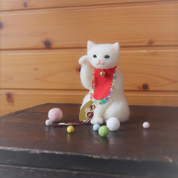 羊毛◆招き猫◆春まり　紫房 2枚目の画像