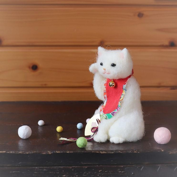 羊毛◆招き猫◆春まり　紫房 10枚目の画像