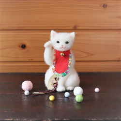 羊毛◆招き猫◆春まり　紫房 3枚目の画像