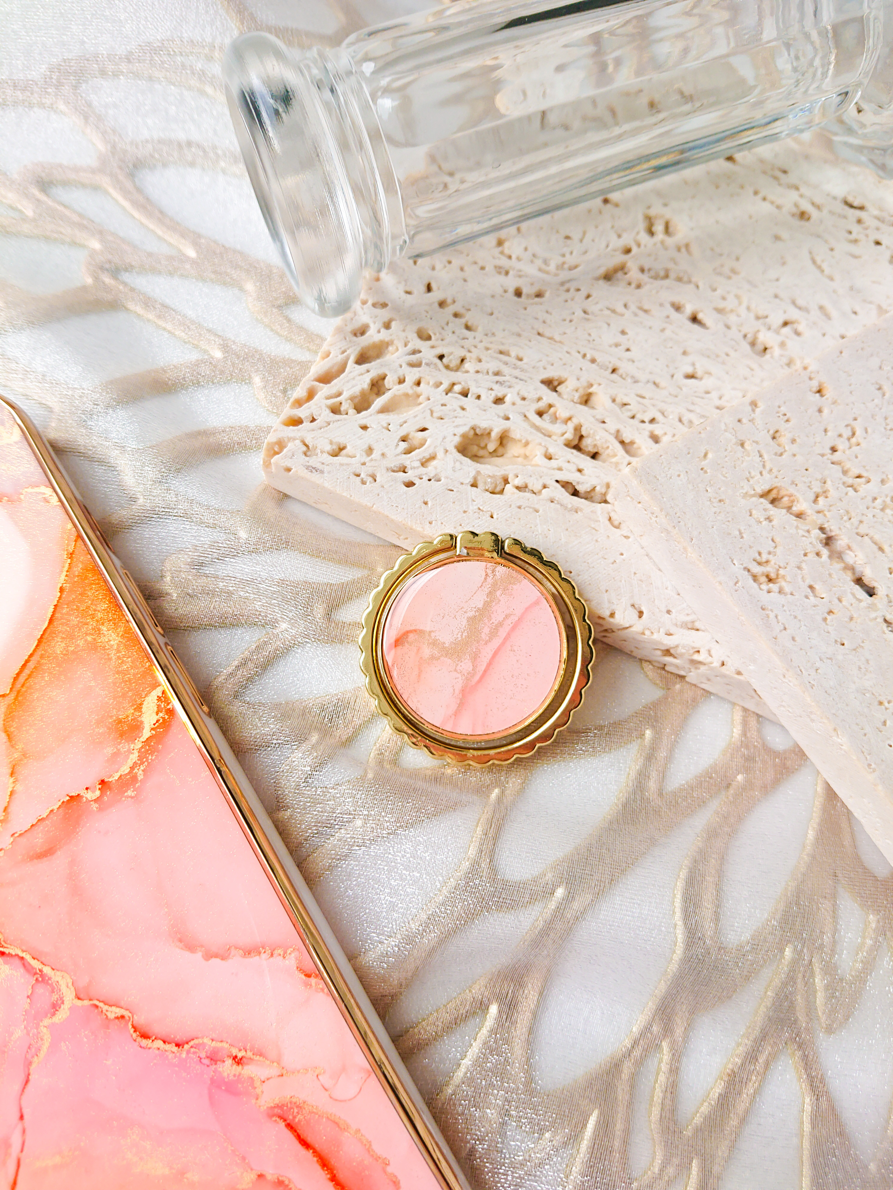 ピーチファズ　大理石風iPhoneケース　桃色　ピンクスマホケース　アルコールインクアート　フルーティピーチ