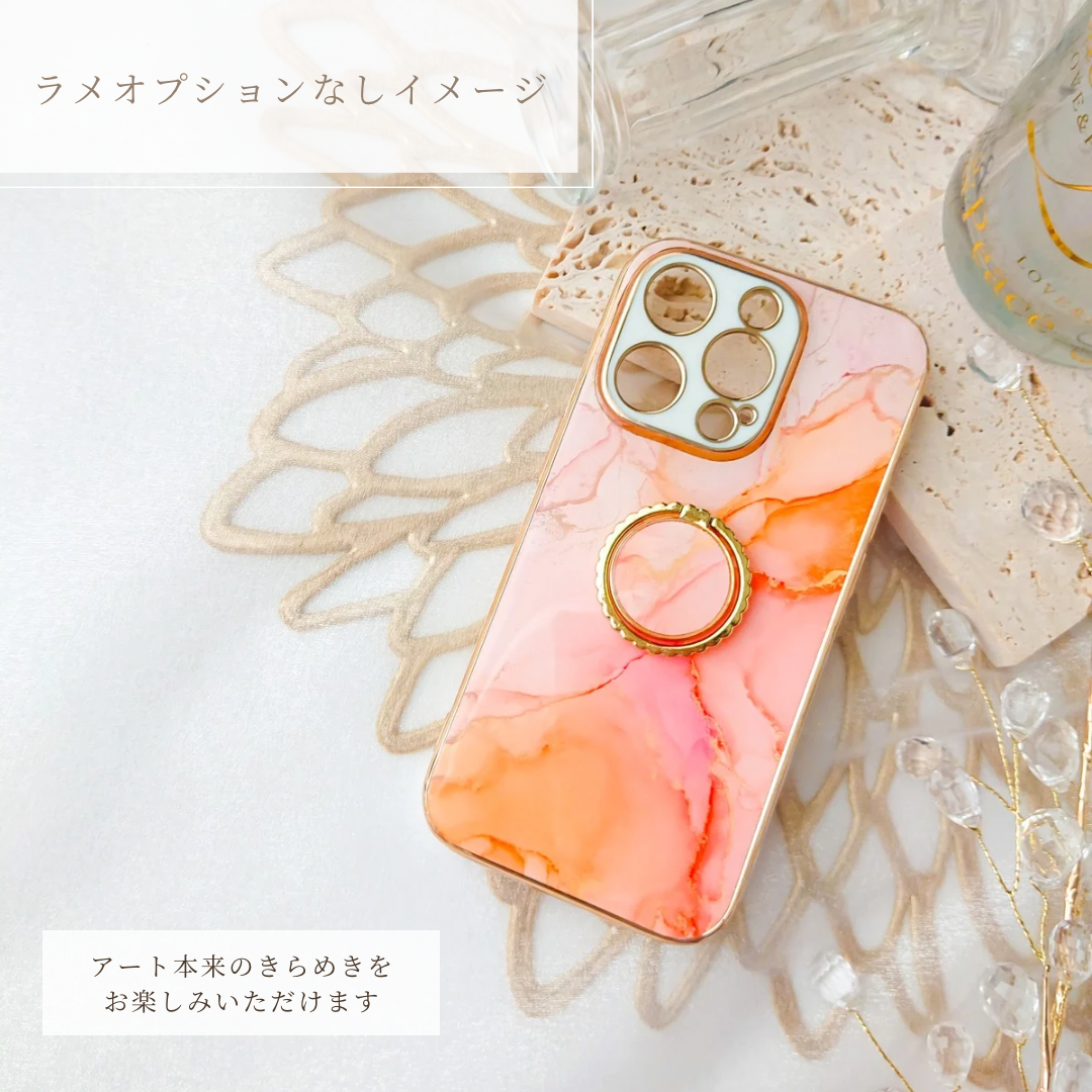 ピーチファズ　大理石風iPhoneケース　桃色　ピンクスマホケース　アルコールインクアート　フルーティピーチ