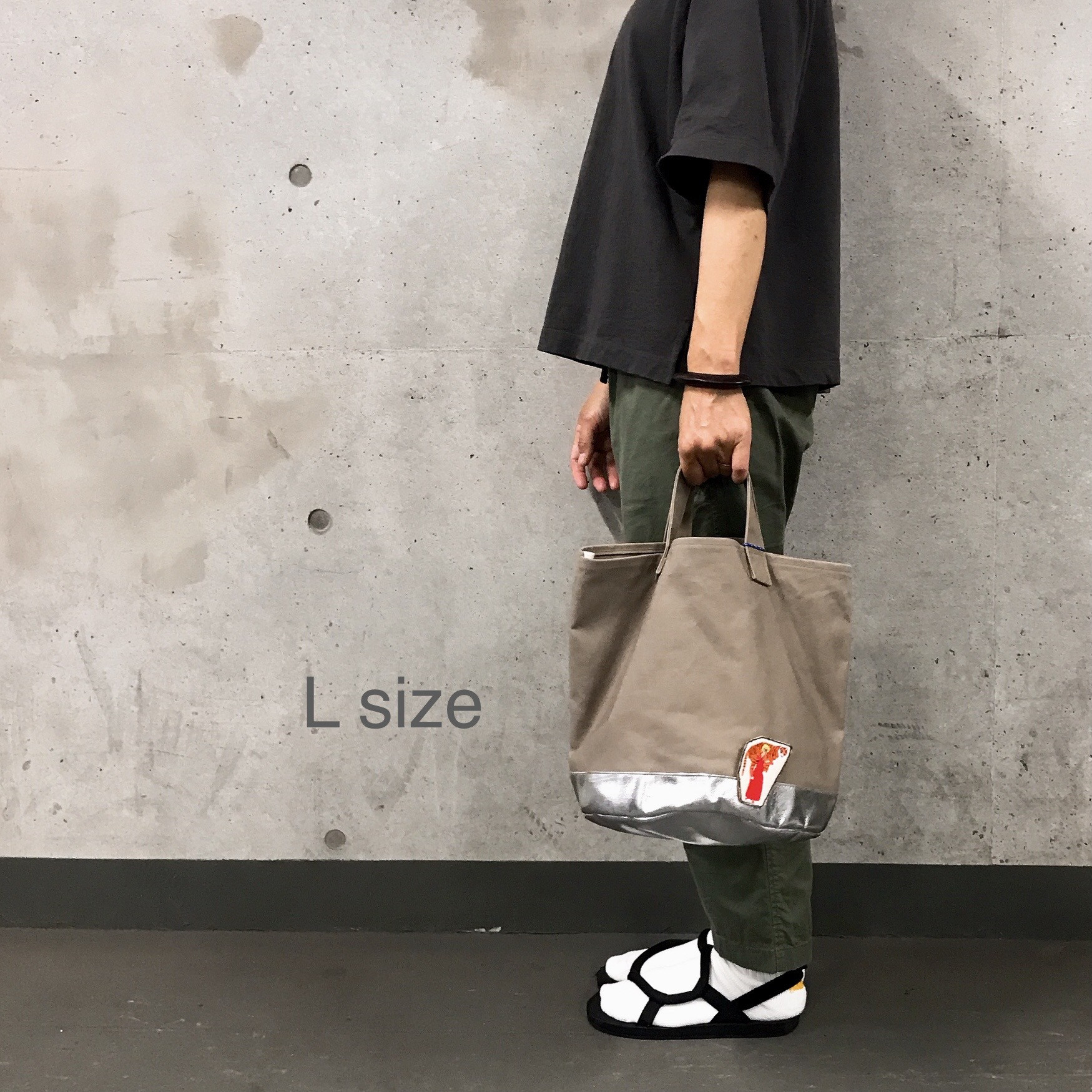 ［L］マルシェカゴのような帆布のバケツトート！ブルーグレー✕シルバー