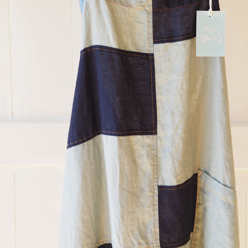 □リネンツギハギエプロン□パッチワークデザイン／ナチュラルワーク