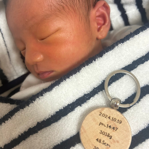 丸形専用】追加料金なし！！赤ちゃん手形•足形キーホルダー ウッド