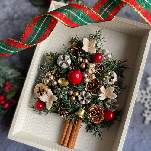 Happy Christmas クリスマスツリーの木箱 ドライフラワー momoxx 通販 