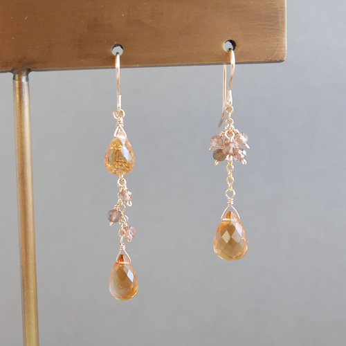 シトリン、アンダルサイト アシンメトリーピアス 14kgf ピアス