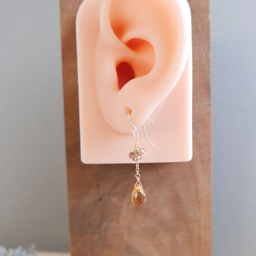 シトリン、アンダルサイト アシンメトリーピアス 14kgf ピアス