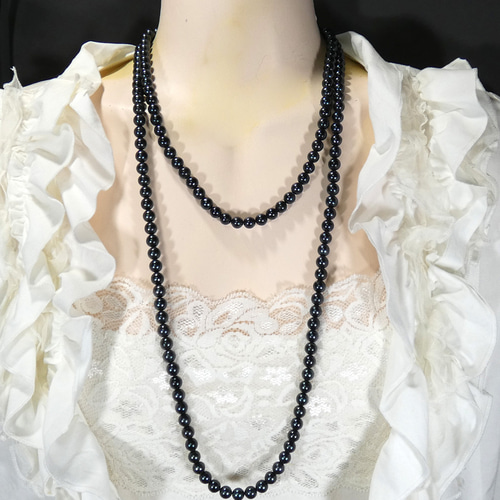 黒真珠 アコヤ本真珠ネックレス 約7.0mmブラック超ロング120cm3 黒真珠 アコヤ本真珠ネックレス 約7.0mmブラック超ロング120cm3