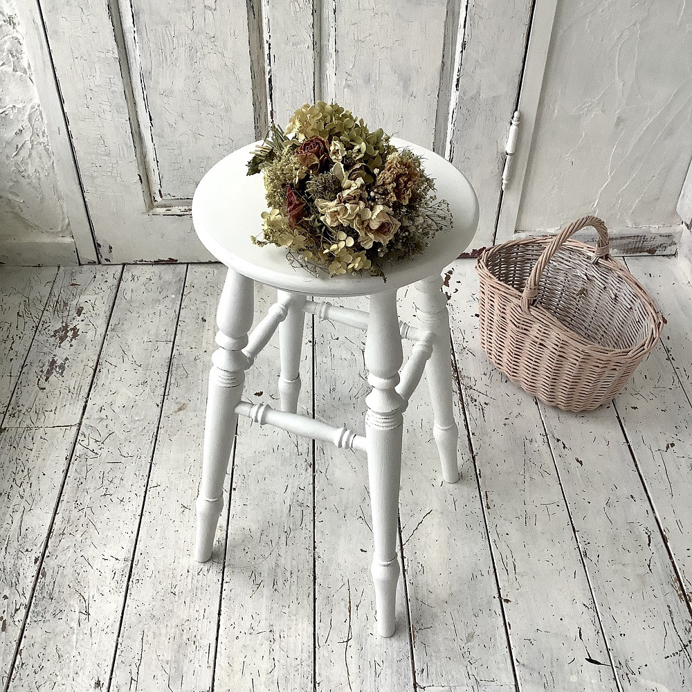 【受注制作】ハイスツール・スツール・フレンチカントリー・高さ55㎝・（キレイ目ホワイト・座面面取りタイプ）#11