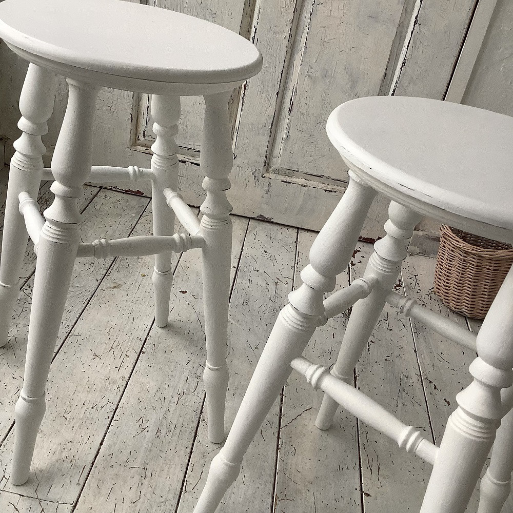 【受注制作】ハイスツール・スツール・フレンチカントリー・高さ55㎝・（キレイ目ホワイト・座面面取りタイプ）#11