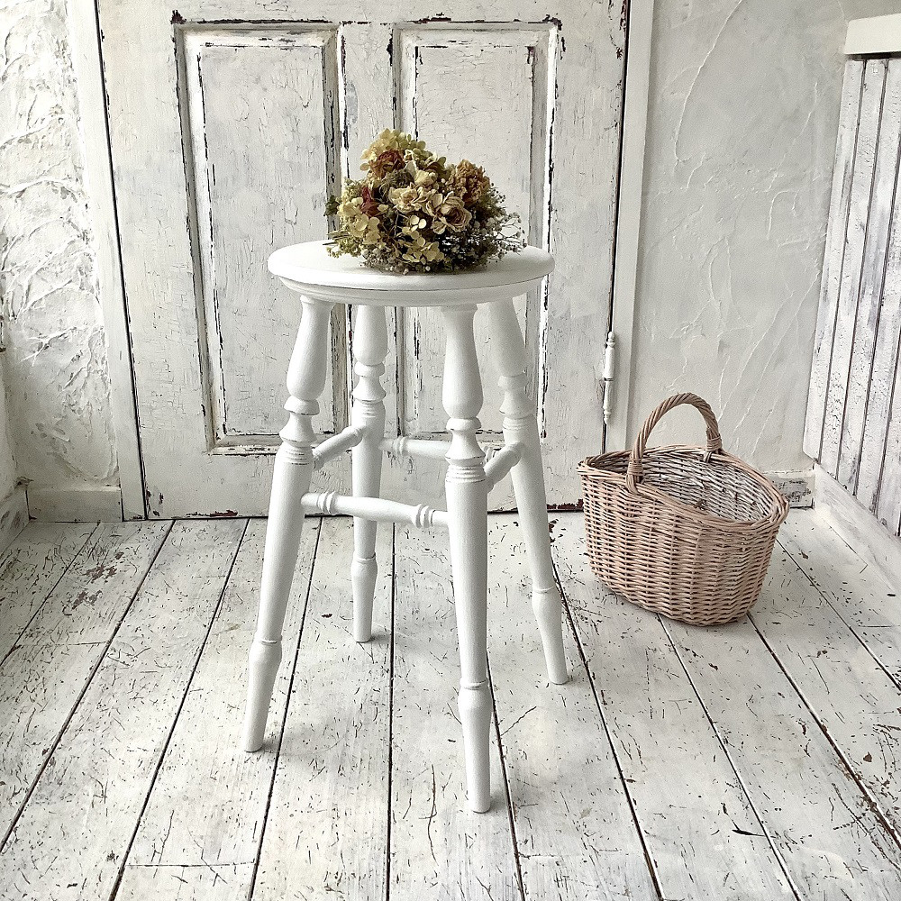 【受注制作】ハイスツール・スツール・フレンチカントリー・高さ55㎝・（キレイ目ホワイト・座面面取りタイプ）#11