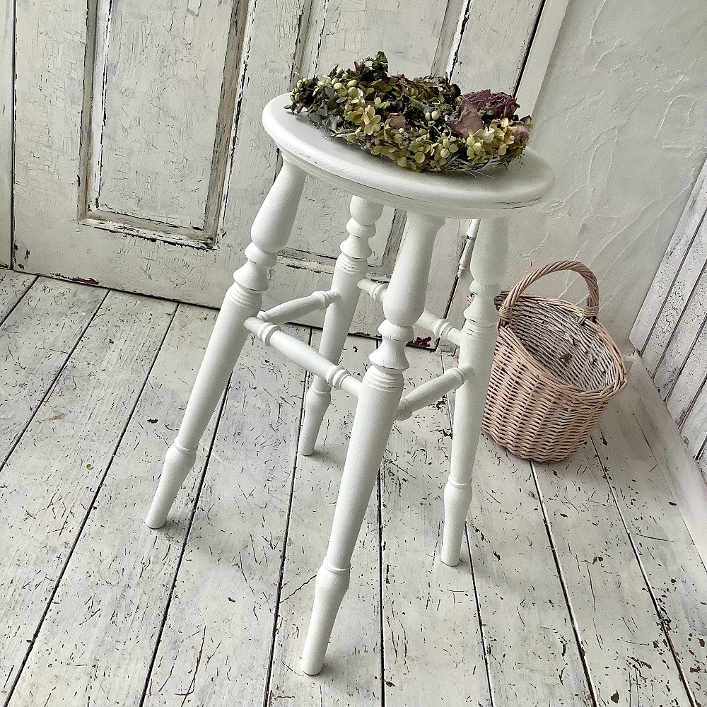 【受注制作】ハイスツール・スツール・フレンチカントリー・高さ55㎝・（キレイ目ホワイト・座面面取りタイプ）#11