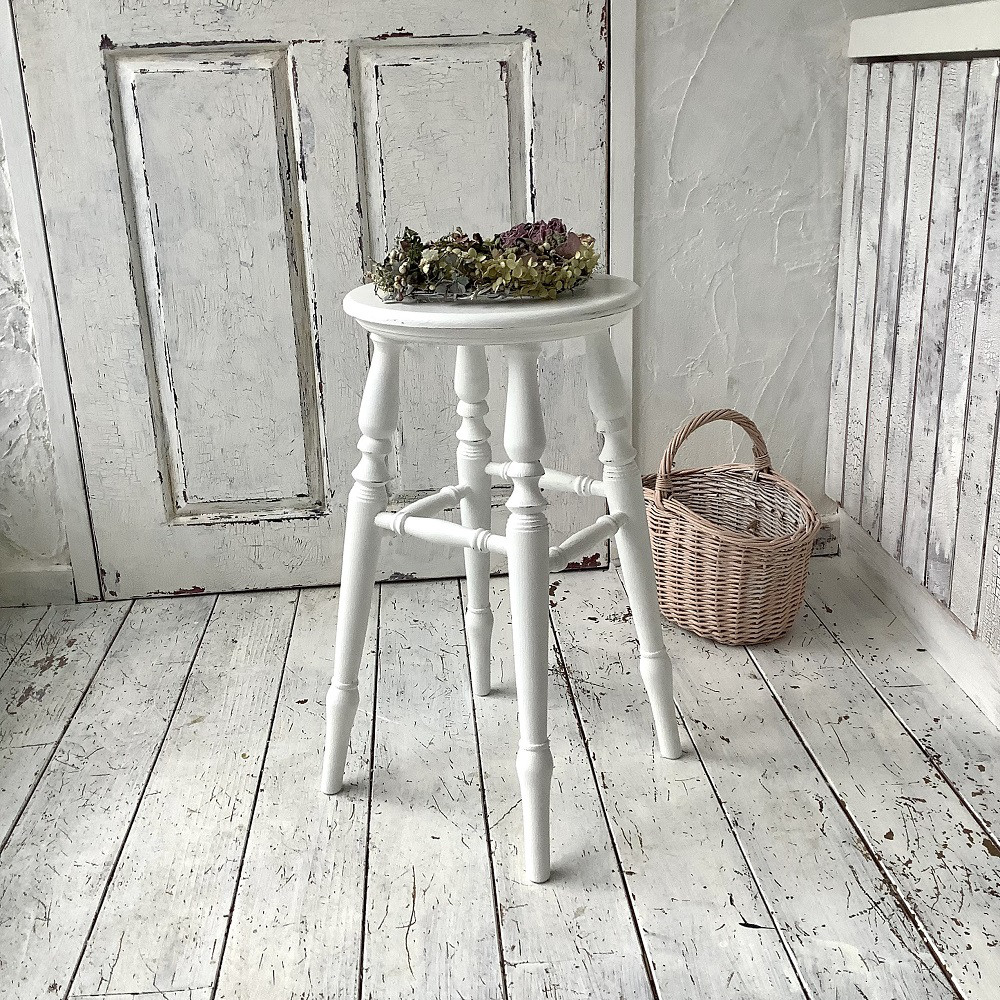 【受注制作】ハイスツール・スツール・フレンチカントリー・高さ55㎝・（キレイ目ホワイト・座面面取りタイプ）#11