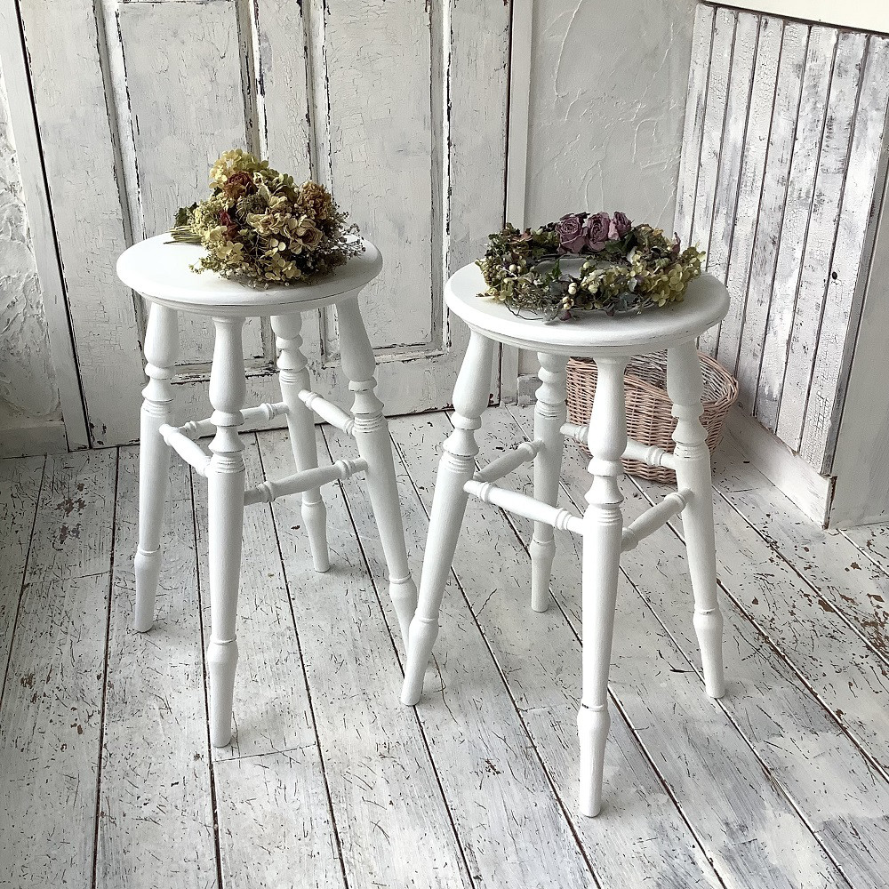 【受注制作】ハイスツール・スツール・フレンチカントリー・高さ55㎝・（キレイ目ホワイト・座面面取りタイプ）#11