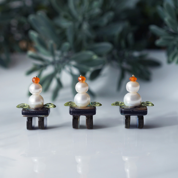 寶石鏡餅★珍珠、橄欖石、鮑魚、黑唇珍珠、紅玉髓 第12張的照片