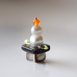 寶石鏡餅★珍珠、橄欖石、鮑魚、黑唇珍珠、紅玉髓 第9張的照片