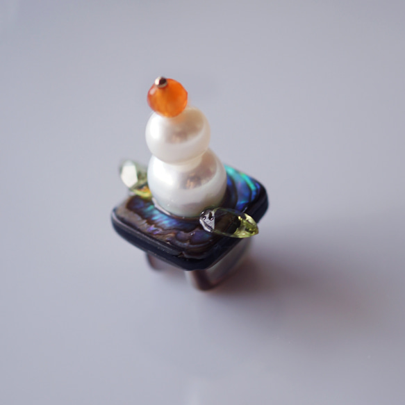 寶石鏡餅★珍珠、橄欖石、鮑魚、黑唇珍珠、紅玉髓 第11張的照片