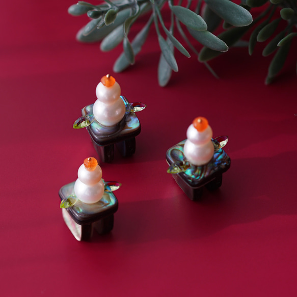 寶石鏡餅★珍珠、橄欖石、鮑魚、黑唇珍珠、紅玉髓 第13張的照片