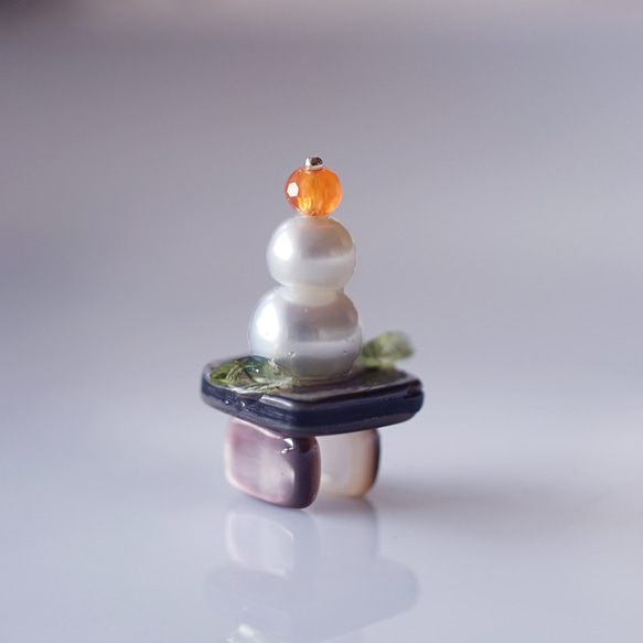 寶石鏡餅★珍珠、橄欖石、鮑魚、黑唇珍珠、紅玉髓 第7張的照片